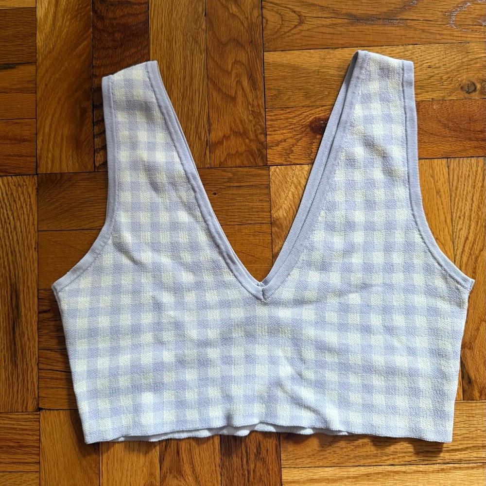 Lavender and White Gingham Knit Crop Top - Picture 2 of 5